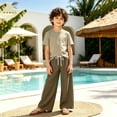 thumbnail image 2 of WhouRiu Boys Girls Baggy Wide Leg Pants Unisex Solid Color Drawstring Waist Sweatpants Kids Summer Outdoor Breathable Lightweight Trousers,12-13 Years, 2 of 9