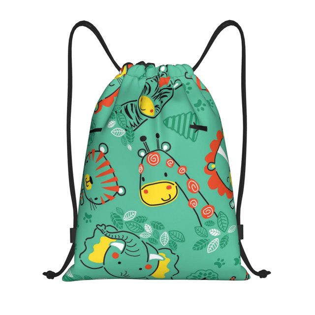 Fotbe Funny Animals in Jungle Bolsa Mochila con Cordón Estampada, Bolsa de Gimnasio Deportiva, Bolsa Cinch, Bolsa con Cordón para Hombres y Mujeres-Small