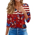 thumbnail image 4 of Women's 250th Anniversary USA Shirt Patriotic American Flag Print V-Neck Button 3/4 Sleeve T-Shirt, 4 of 6