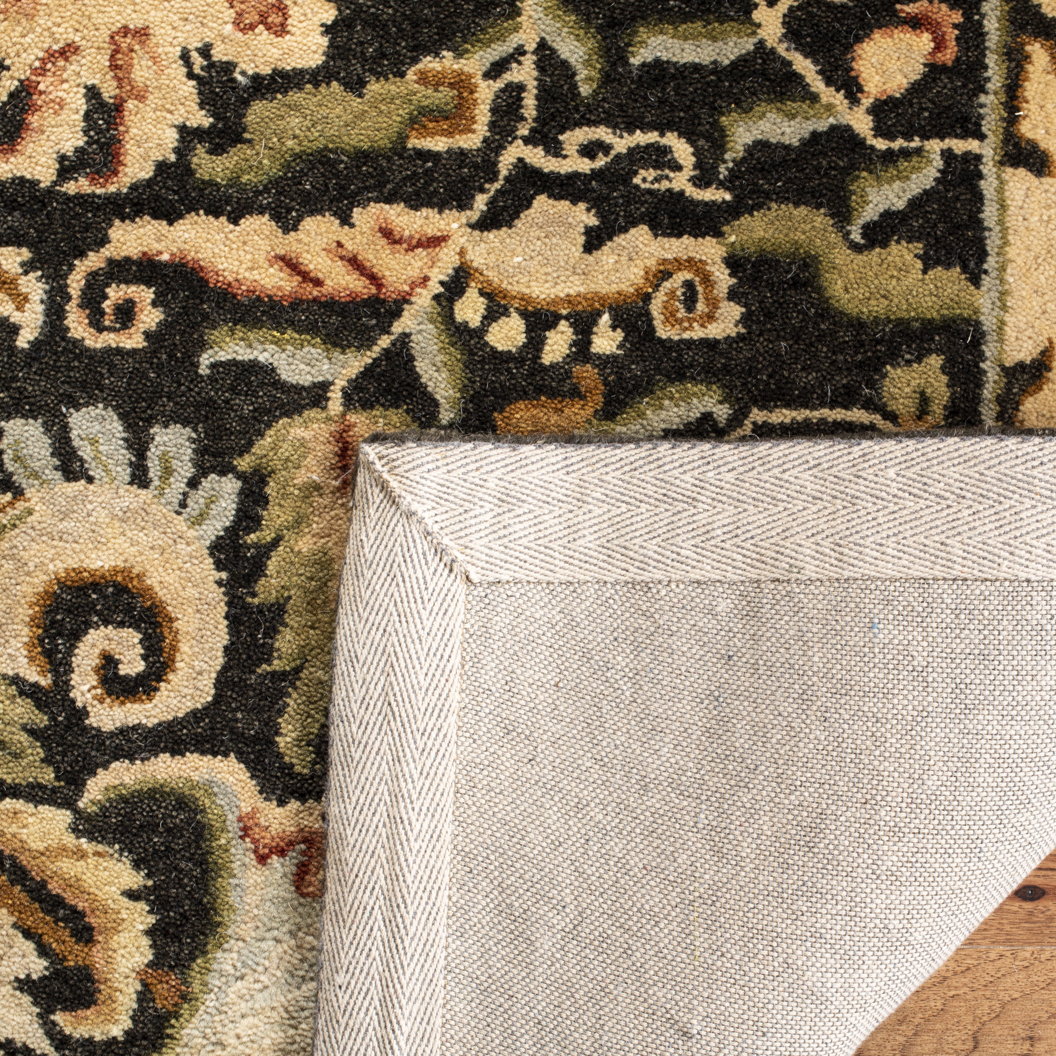 SAFAVIEH Bergama Pompeii Floral Bordered Wool Area Rug, Charcoal, 4' x 6'