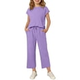 thumbnail image 2 of NAISIBABY Girls Outfit Sets, Loose Comfort Short Sleeve T-Shirt and Straight Leg Capris Fashion Clothes 2-Piece Purple Size 6, 2 of 9