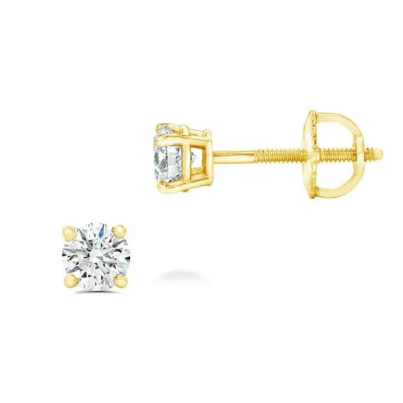 IGI Certified Lab Grown Diamond Stud Earrings for Women Set in 14k Gold Screw Backs (14K Yellow Gold, 0.25 CTW (0.12 Carat Each Earring))