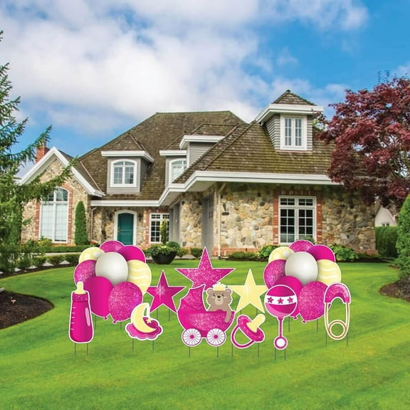 VictoryStore Pink Glitter Outdoor Baby Shower Decorations Set, Outdoor Sparkle  Baby Shower Party Decor, 19590