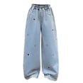 thumbnail image 2 of XXWXYD Teen Girls Baggy Jeans Wide Leg Denim Pants 2026 Cute Cartoon Embroidery Patchwork Jeans Y2𝖪 Vintage Wash Trendy Prepp𝗒 Pants Girls Loose Fit Palazz𝗈 Pants, 2 of 8