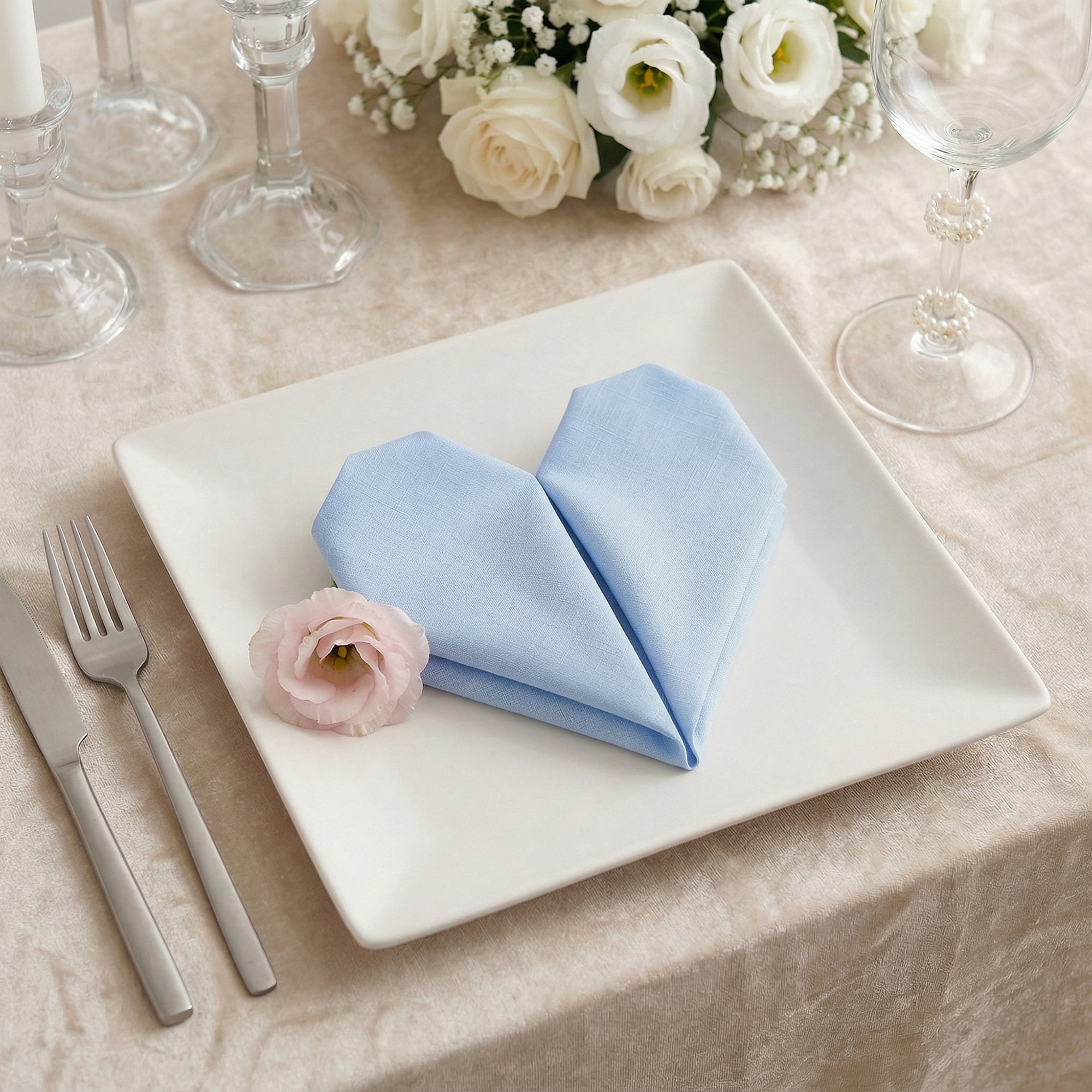 Unique Bargains 12Pcs Washable Reusable Cloth Napkins Light Blue 16x16inch