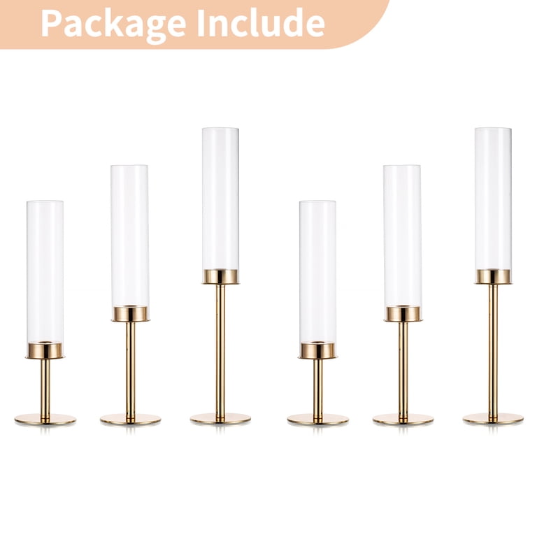 Nuptio Gold Taper Candlestick Holders, Set of 6 with Hurricane Glass photo 8