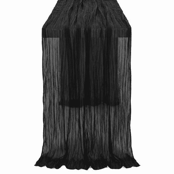 3-Pack Black/Off-White Balinese Crinkle Cloth Table Runners (10ft) - Year-Round Boho Gauze Table Decor for Wedding, Shower & Summer Garden Party