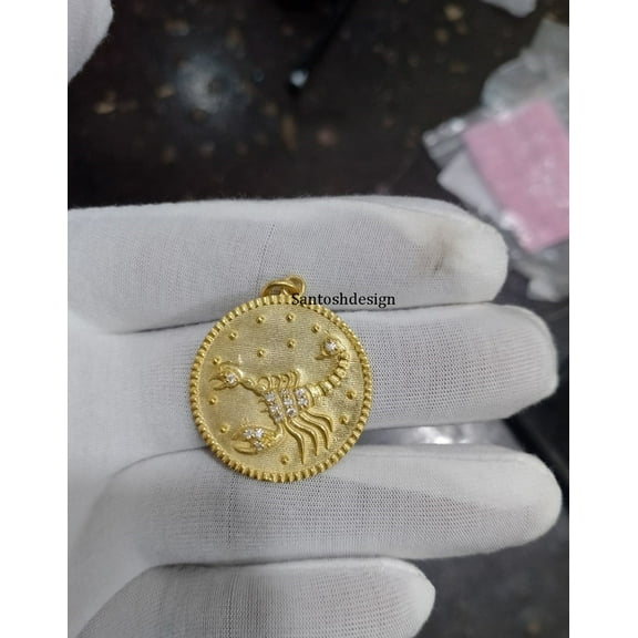 Round Disc Scorpio Zodiac Diamond Sterling Silver Charm Pendant Beautiful Disc Silver Diamond Pendant Jewelry