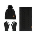 thumbnail image 2 of Xfvqtps Women Hat Scarf Glove Set Knit Plush Pompom Rib Solid Color Touchscreen Winter Warm Stretchy Extended Beanie Neck Warmer Gloves Set Black, 2 of 9