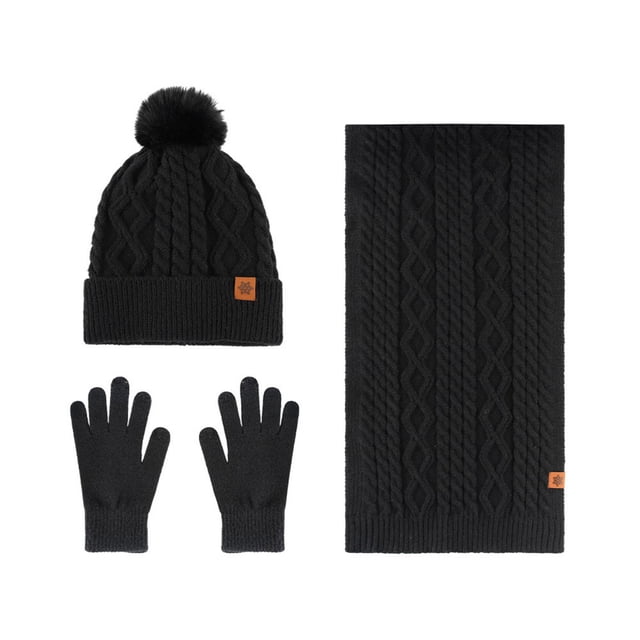 Women's Winter Hat Scarf and Gloves Set, Wool Knit Beanie & Mittens for Cold Weather, Cream 3-Piece Accessory Set