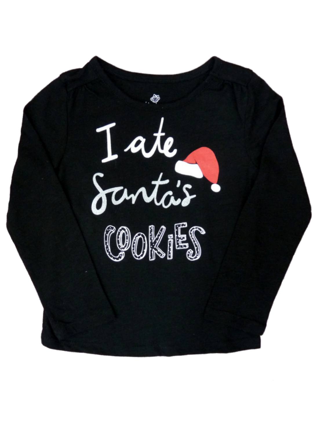 Okie Dokie Toddler Girls Black I Ate Santas Cookies Shirt Holiday T