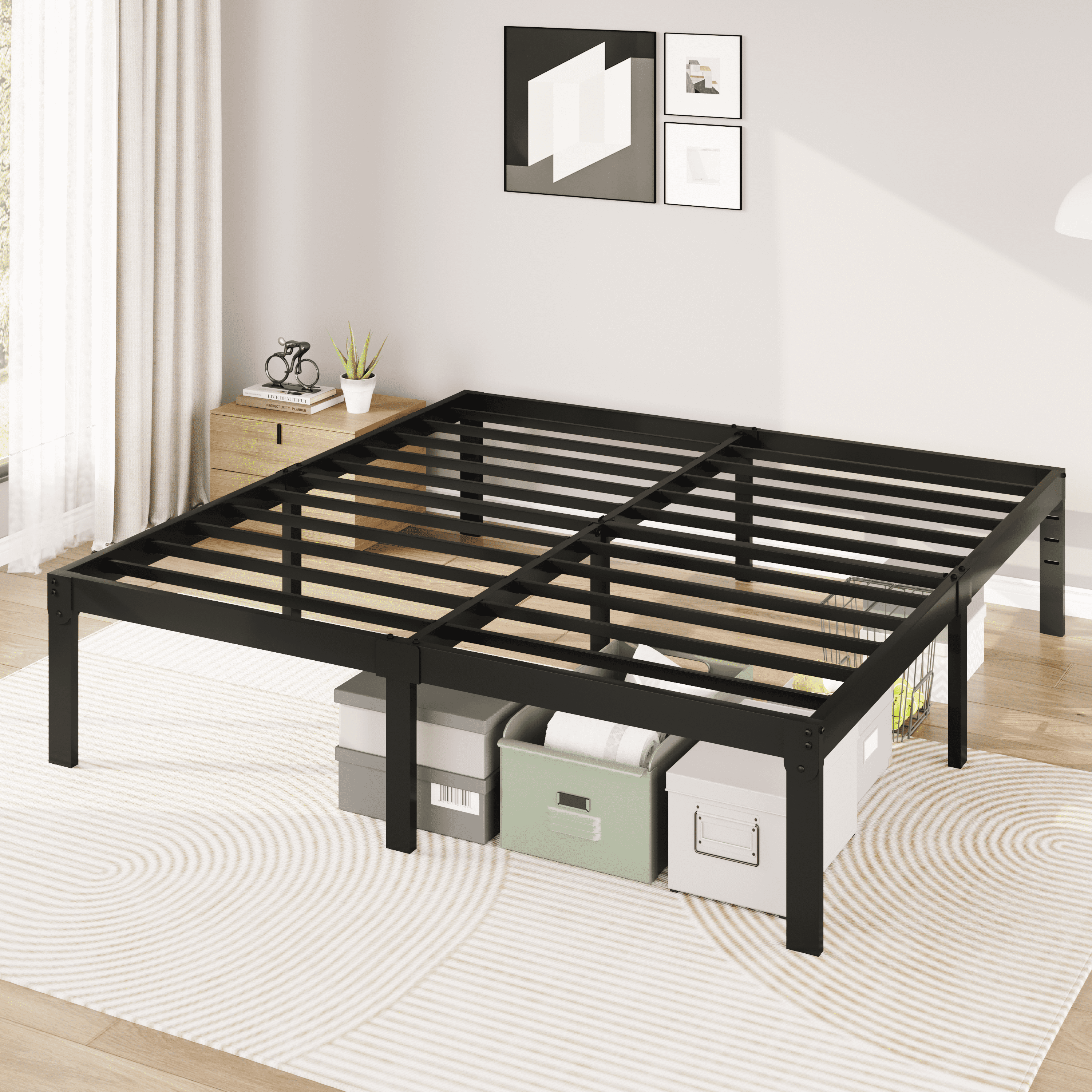 Merrland 14" King Size Metal Platform Bed Frame with Under-bed Storage, Heavy-duty, No Box Spring Needed, Easy Assembly, Black