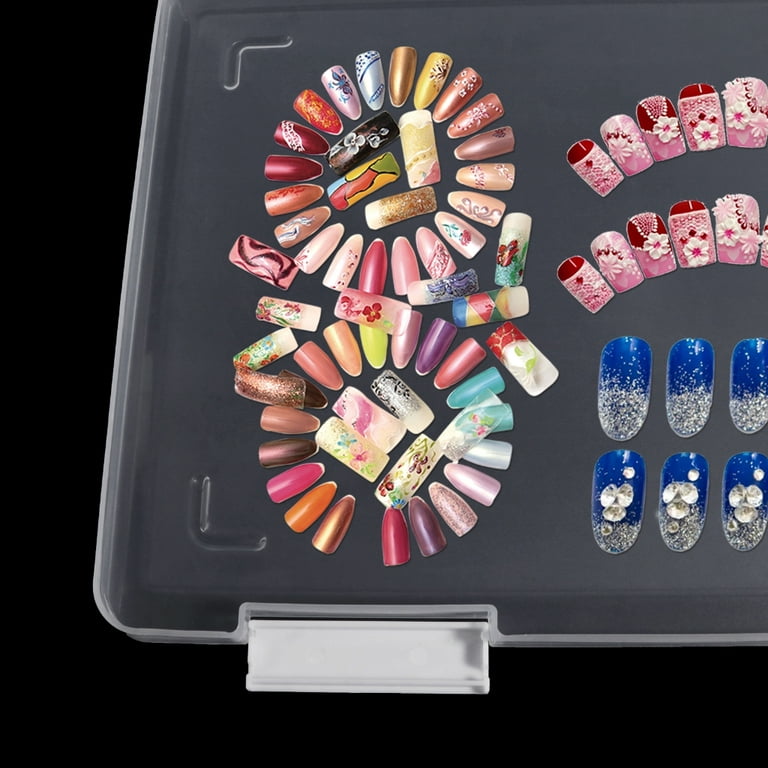 ✪ Artificial Fake Nails Storage Box with Clear Tapes Empty False Nail Case Press  On Nail Organizer Small Jelwery Case 