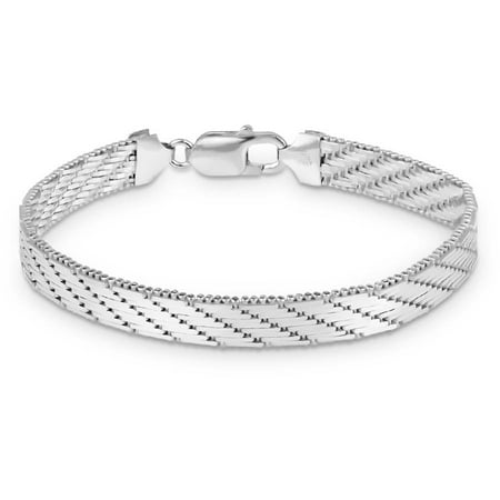Sterling Silver Rhodium-Plated Riccio Diamond-Cut Bracelet, 7.5
