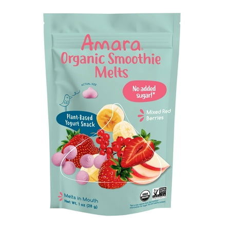 (2 pack) Amara Organic Smoothie Melts, Mixed Red Berries, Baby & Toddler Snacks, No Added Sugar, Baby Food Stage 2, 1 oz Bag