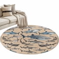 thumbnail image 2 of Sharks Round Living Room Rugs 3.3 ft, Retro Ocean White Blue Brown Sharks Linen Texture Washable Area Rug with Non-Slip Sturdy Edge Binding Round Front Door Mat Floor Carpet for Entryway, 2 of 9