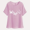 thumbnail image 4 of QATAINLAV Hauts d'Été pour Femmes Décontractés en Coton Lin Manches Courtes T-Shirts Coupe Ample Col Rond Blouses Mode 2025 Imprimé Papillon Tees Soldes Éclair Rose P, 4 of 8