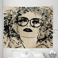 thumbnail image 1 of Women Tapestry, Abstract Modern Art Lady with Dark Lipstick Glasses and Fluid Like Print Hair, Fabric Wall Hanging Decor for Bedroom Living Room Dorm, 5 Sizes, Beige and Black, by Ambesonne, 1 of 1