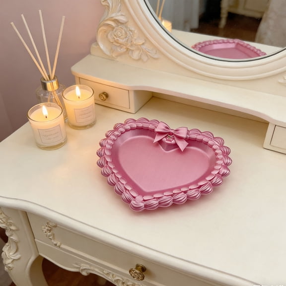 Lovely Pink Bow Heart Tray For Dessert & Party Favors – Elegant Melamine Or Ceramic Serving Plate For Bedroom, Living Room & Gift Giving