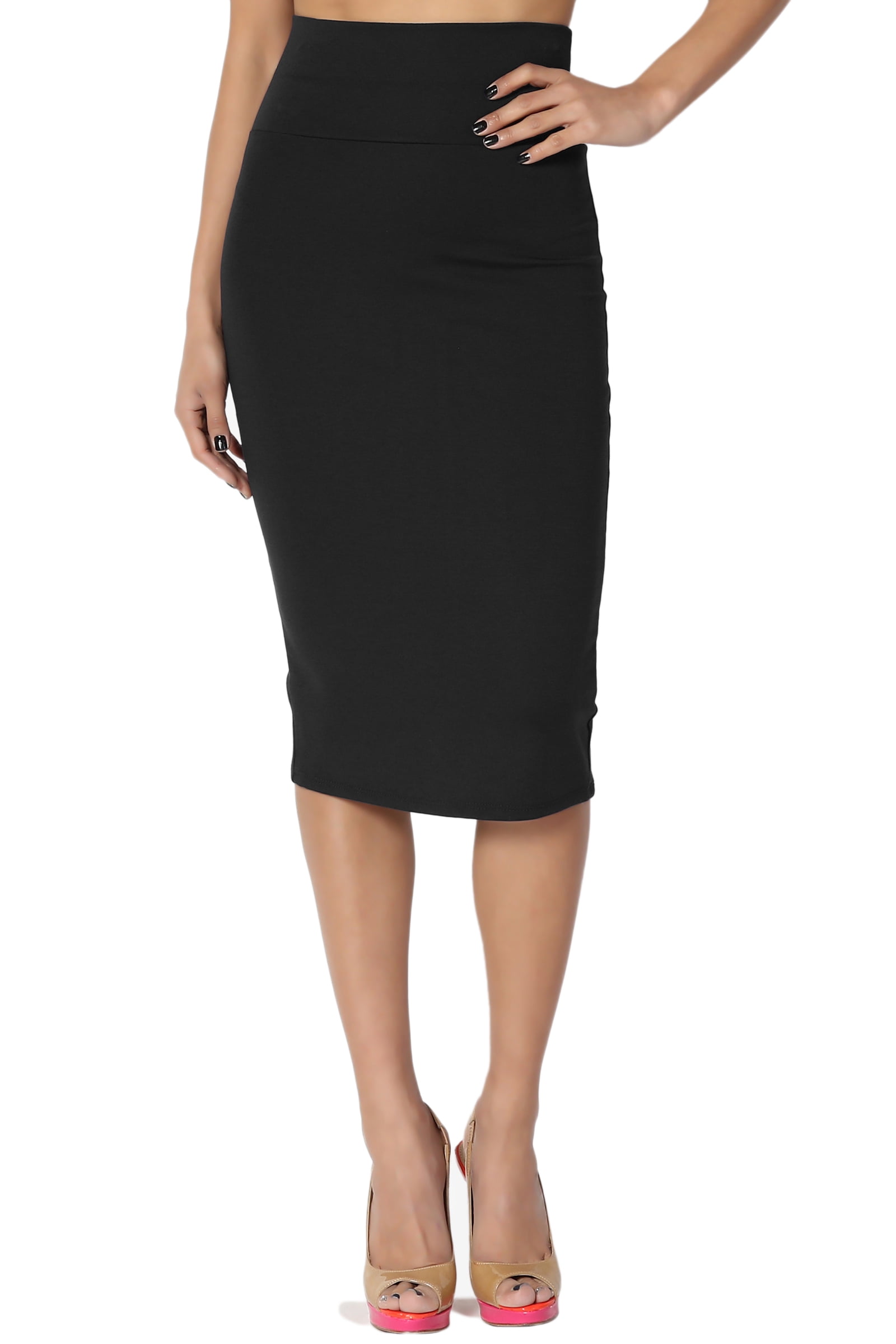 Oops Outlet Womens Elasticated High Waist Wiggle Bodycon Tube Pencil Midi Skirt