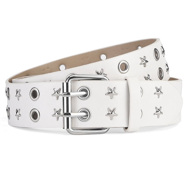 Cinturón de cuero PU unisex estilo estrella con doble hilera de ojo de aire, estilo punk, personalizado, estilo europeo y americano