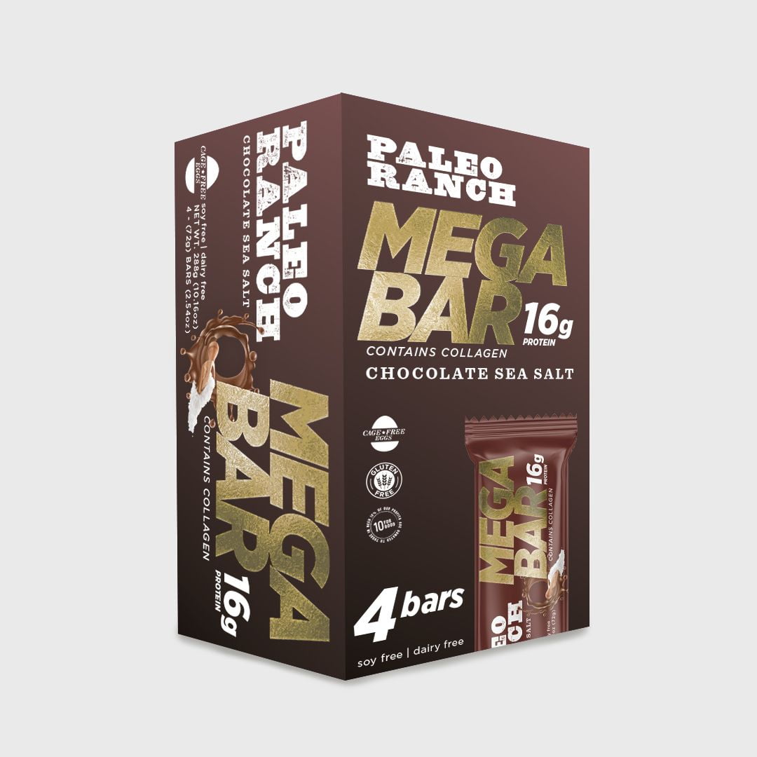 PALEO RANCH Chocolate Sea Salt MEGA BAR, 4 Protein Bars, 2.54 oz Each