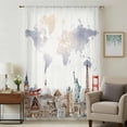 thumbnail image 2 of Gray Beige Map Semi Sheer Curtains Drapes for Living Room, Bedroom, French Doors Window 54 Inches Long, Funny Abstract Cloud Illustration Art Rod Pocket Chiffon Curtain Drapery Voile Draperies Panel, 2 of 8