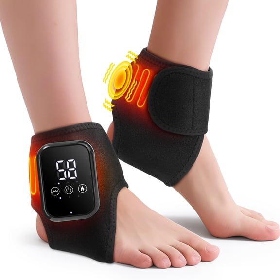 Cordless Ankle Massager with Heat, Heated Foot Massager with Vibration, Ankle Heating Pad for Relief, 3 Heat Levels, 3 Vibration Modes, Ankle Brace for Left and Right Feet