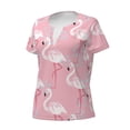 thumbnail image 2 of Goofa Flamingo Pattern Womens Deep V Neck Low Cut Tops Casual Summer Short Sleeve Ribbed Knit T-Shirts-X-Large, 2 of 5