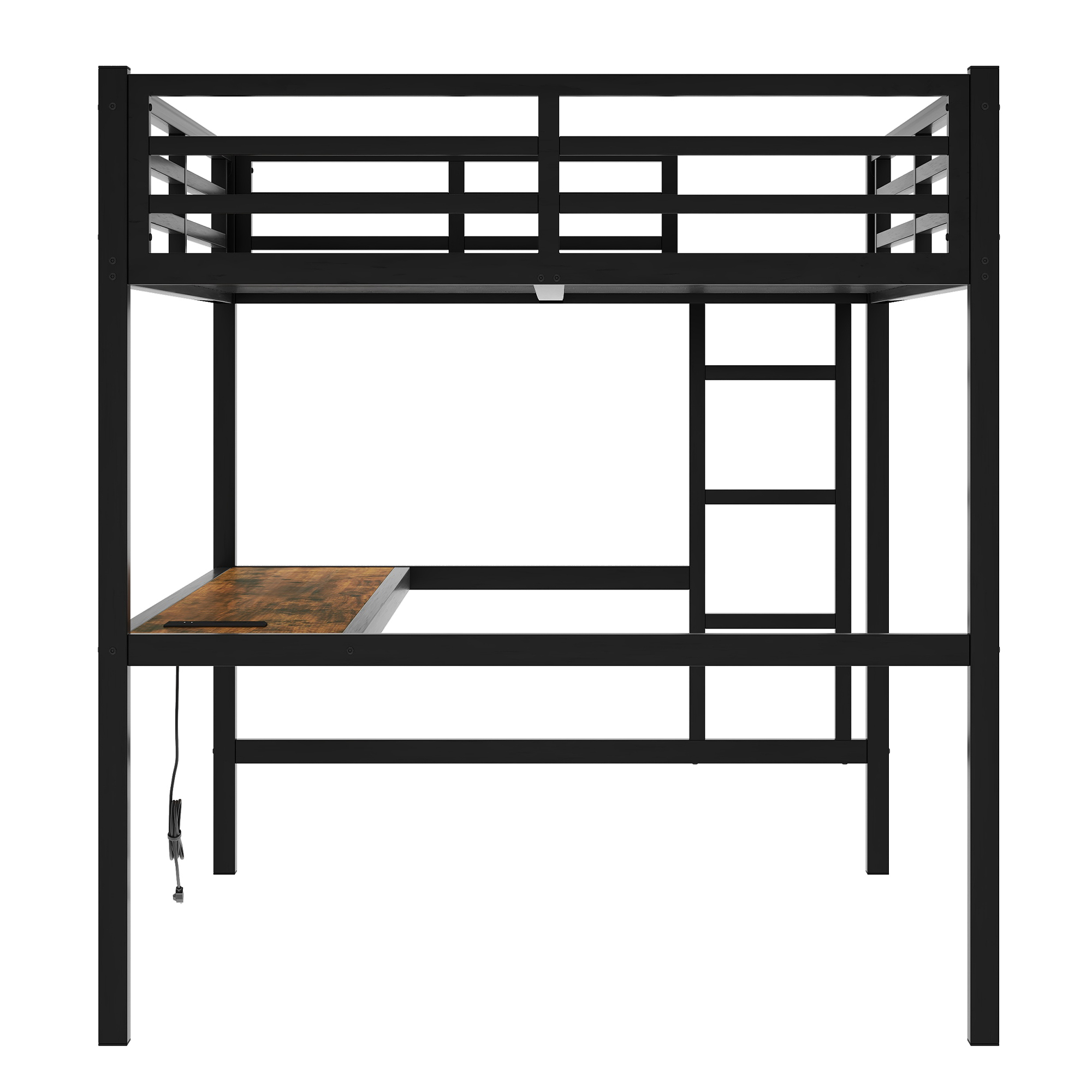 Leumius Full Size Loft Bed,Metal Bed Frame with Power Outlet and LED Lighted,Space-Saving, Noise Reduced, Black