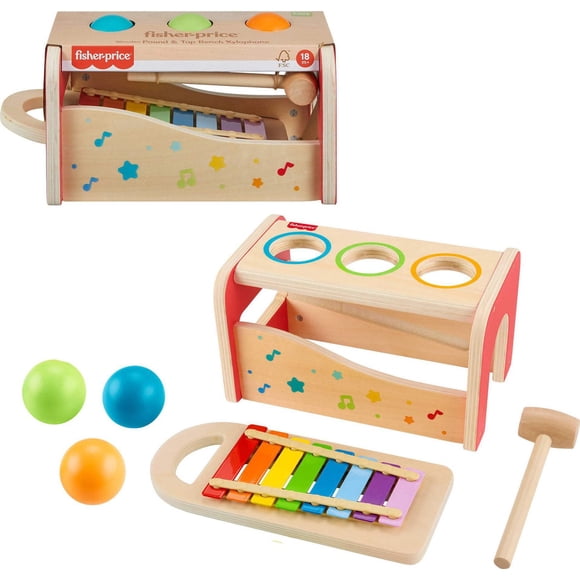 Fisher-Price Wooden Pound & Tap Bench Xylophone Toddler Musical Instrument Toy, 6 Wood Pieces - Walmart Exclusive