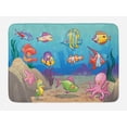 thumbnail image 1 of Under the Sea Bath Mat, Colorful Cartoon Sea Animals Undersea Bottom with Seaweed and Fish, Plush Bathroom Decor Mat with Non Slip Backing, 29.5" X 17.5", Sea Blue Multicolor, by Ambesonne, 1 of 2