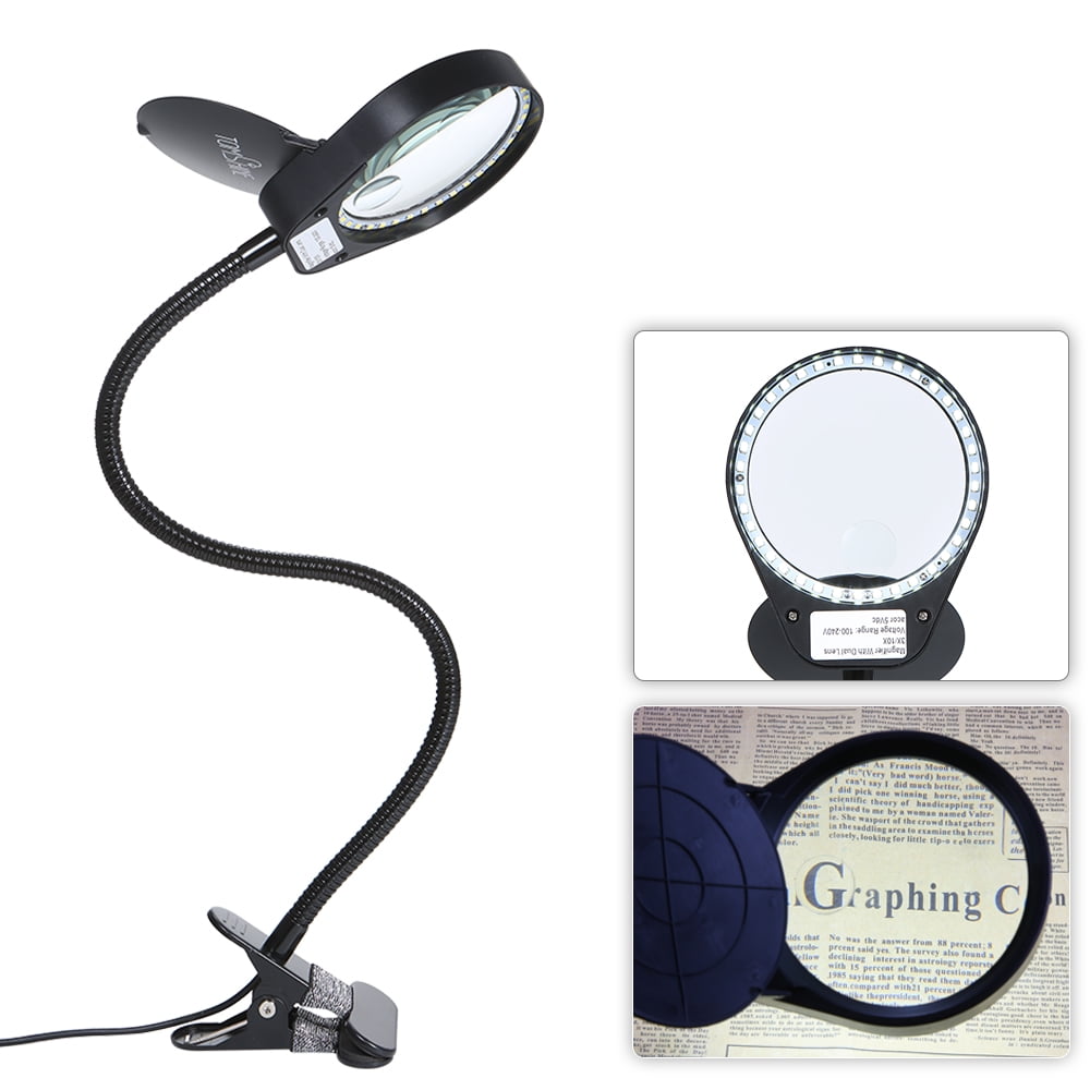 LED Desk Lamp 10 Bright Levels Magnifying Lamp Black 3X Magnifier Glass with 3 Adjustable Light Setting Sewing Jewelry Makers Soldering Crafting for Reading USB Powered