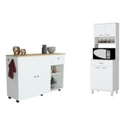 Campbell 2 Piece Kitchen Set, Kitchen Island Cart Victoria + Della 60 Pantry, White / Light Oak