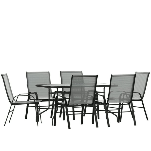 Flash Furniture Brazos Series 7Piece Steel Glass Patio Table and Chair