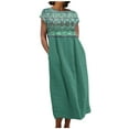 thumbnail image 2 of Meichang Robes Fluides en Coton et Lin pour Femmes Manches Courtes Col Rond Coupe Ample Robes Midi d'Été Imprimé Rétro Décontractées Longues Robes Robes en Lin pour Femmes 2024 Bleu m, 2 of 5