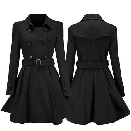 MSJUHEG Winter Coats For Women Trench Coats For Women Winter Warm Women Woolen Coat Trench Jacket Belt Overcoat Outwear Sweatshirt For Women Black Xl