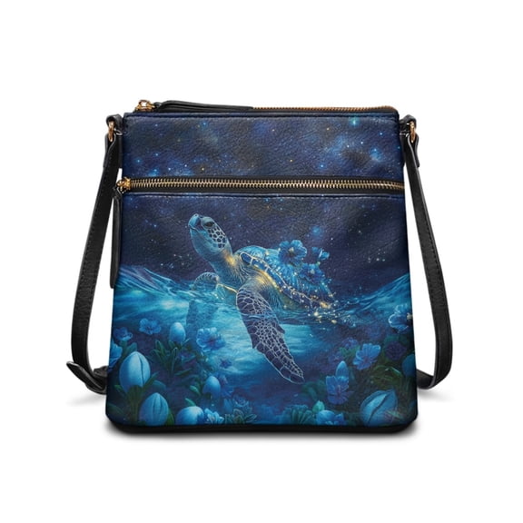 Kuiaobaty Sea Turtle Hibiscus Print Crossbody Bag for Women, Large Capacity Vegan Leather Sling Handbag Crossbody, Medium Size Messenger Purse with Adjustable Strap for Travel