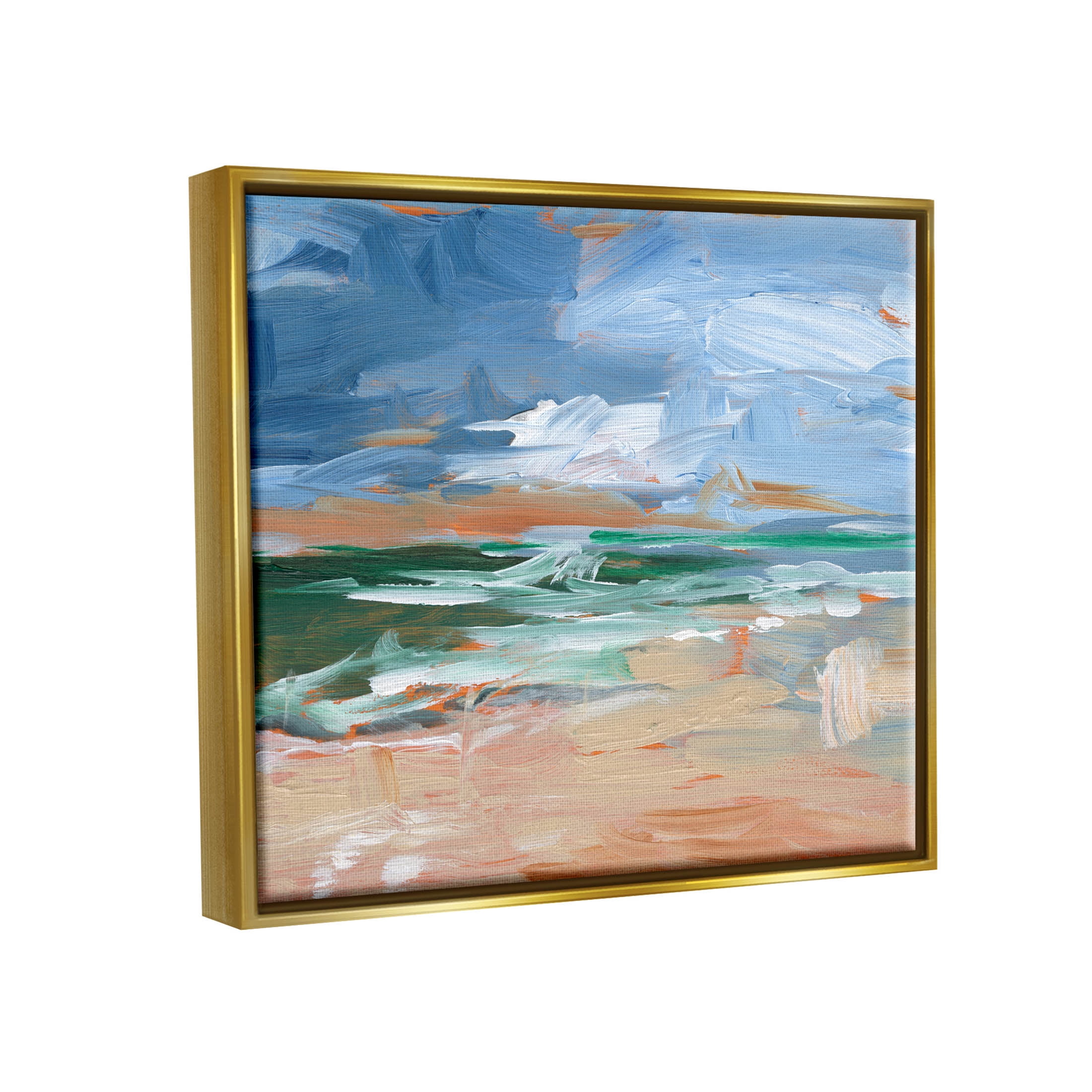 Abstract Beach Nautical Scenery Landscape Painting Metallic Gold Framed Art Print Wall Art