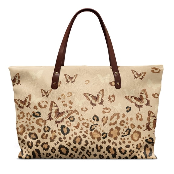 Eheartsgir Leopard Butterfly Print Waterproof Top Handle Tote Bag, Top Handle Bag with Large Capacity Lightweight Top Handle Satchel for Commute Daily Use