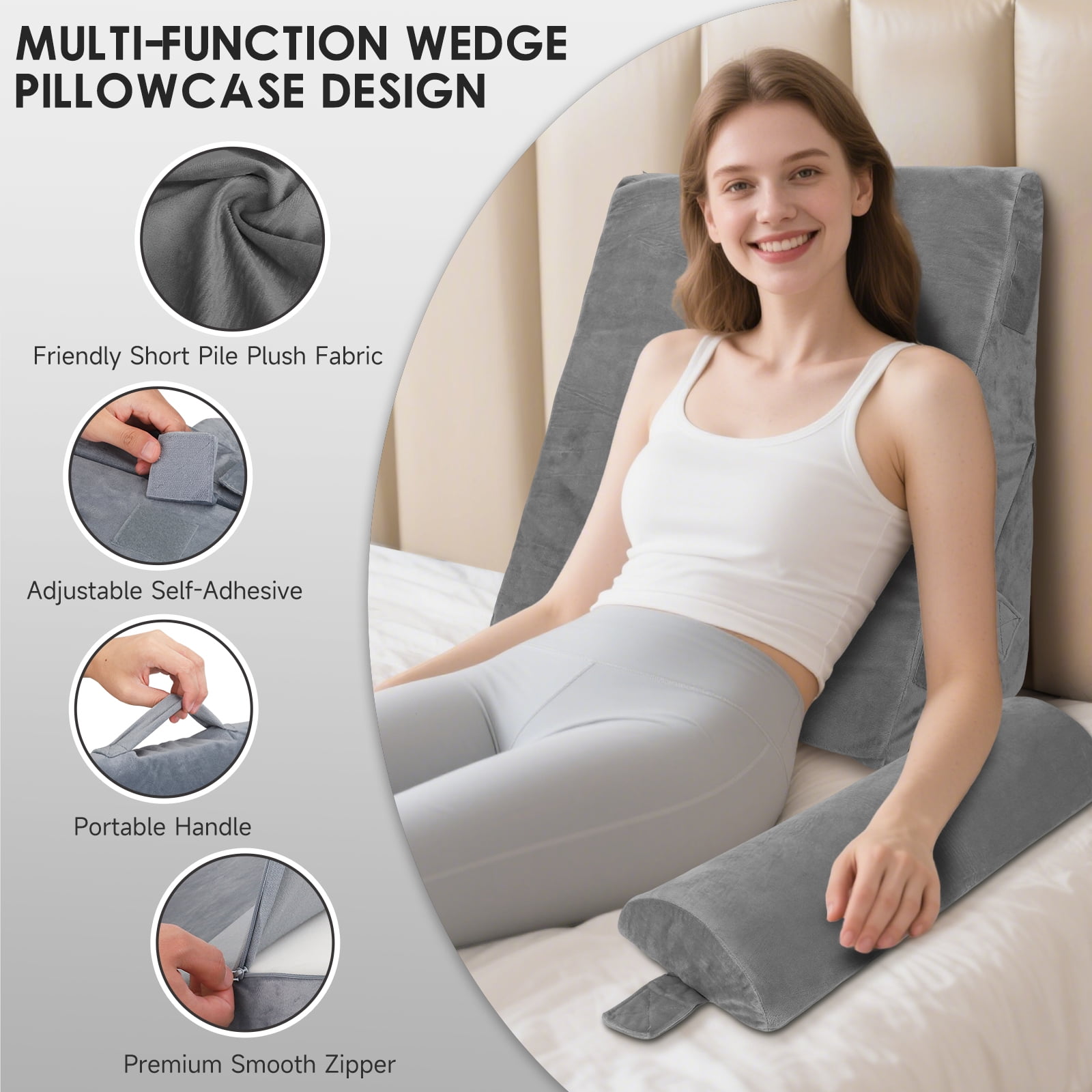 AMTPM Bed Wedge Pillow Set - 3PC 25D Memory Foam, 12 Adjustable Modes for Post-Op Recovery, Neck/Back/Leg Pain & Acid Reflux Relief, Ergonomic Support for Sleeping/Sitting