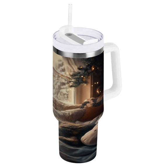 40 oz Stainless Steel Tumbler Vacuum Insulated Leak Proof Stainless Steel Coffee Cup Water Bottles Christmas Sleeping Kitten