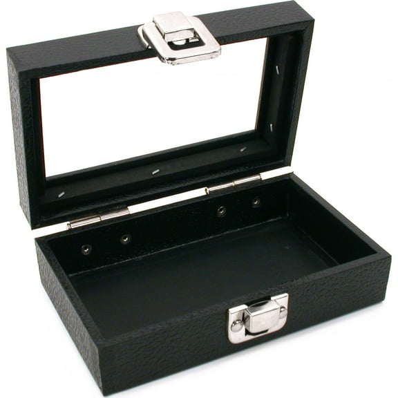 Glass Top Black Jewelry Display Travel Case Box Tray 6"