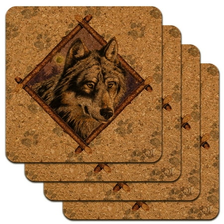 

Wolf Diamond Low Profile Novelty Cork Coaster Set