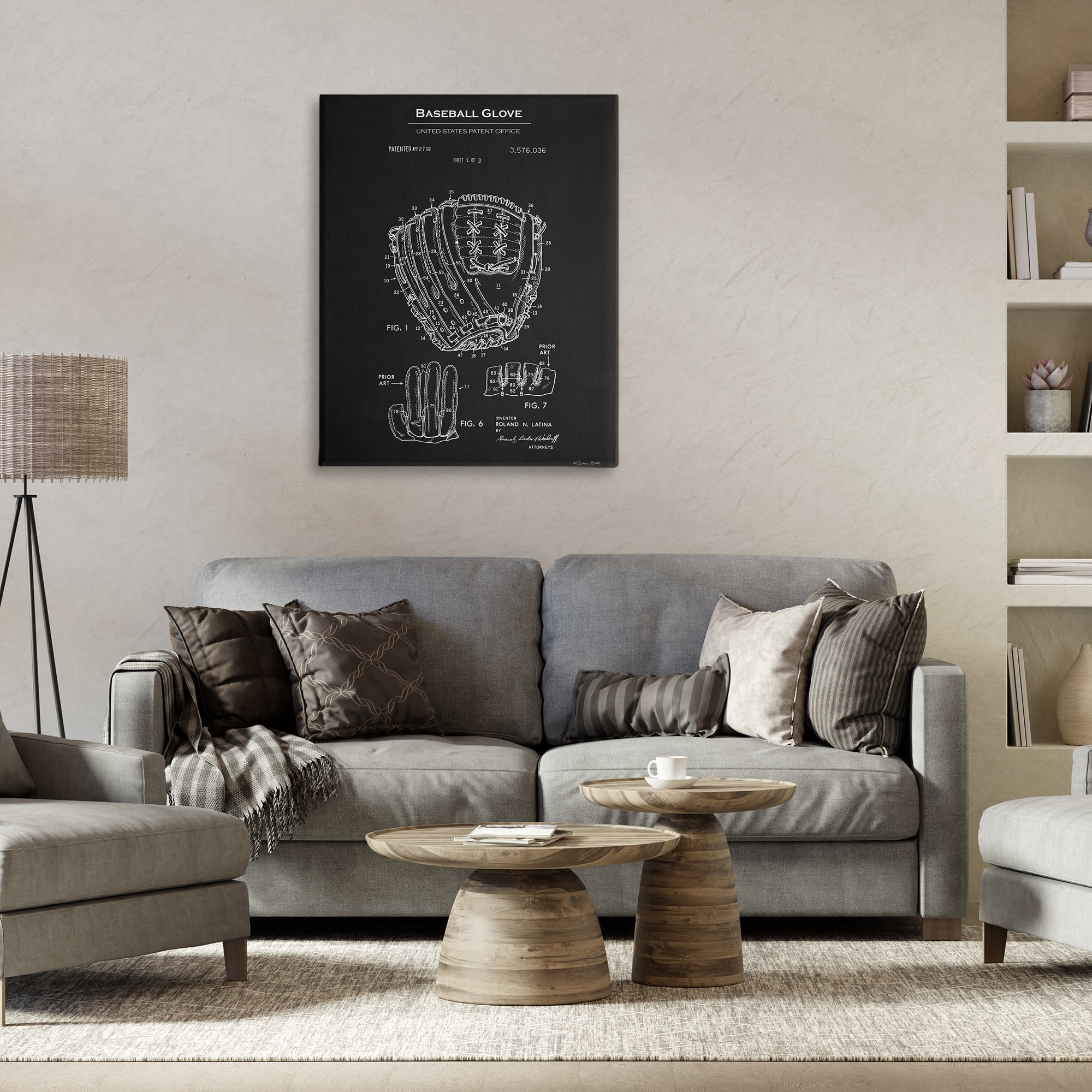 Stupell Industries Baseball Glove Blueprint Sports Painting Gallery Wrapped Canvas Art Print Wall Art, 30 x 40