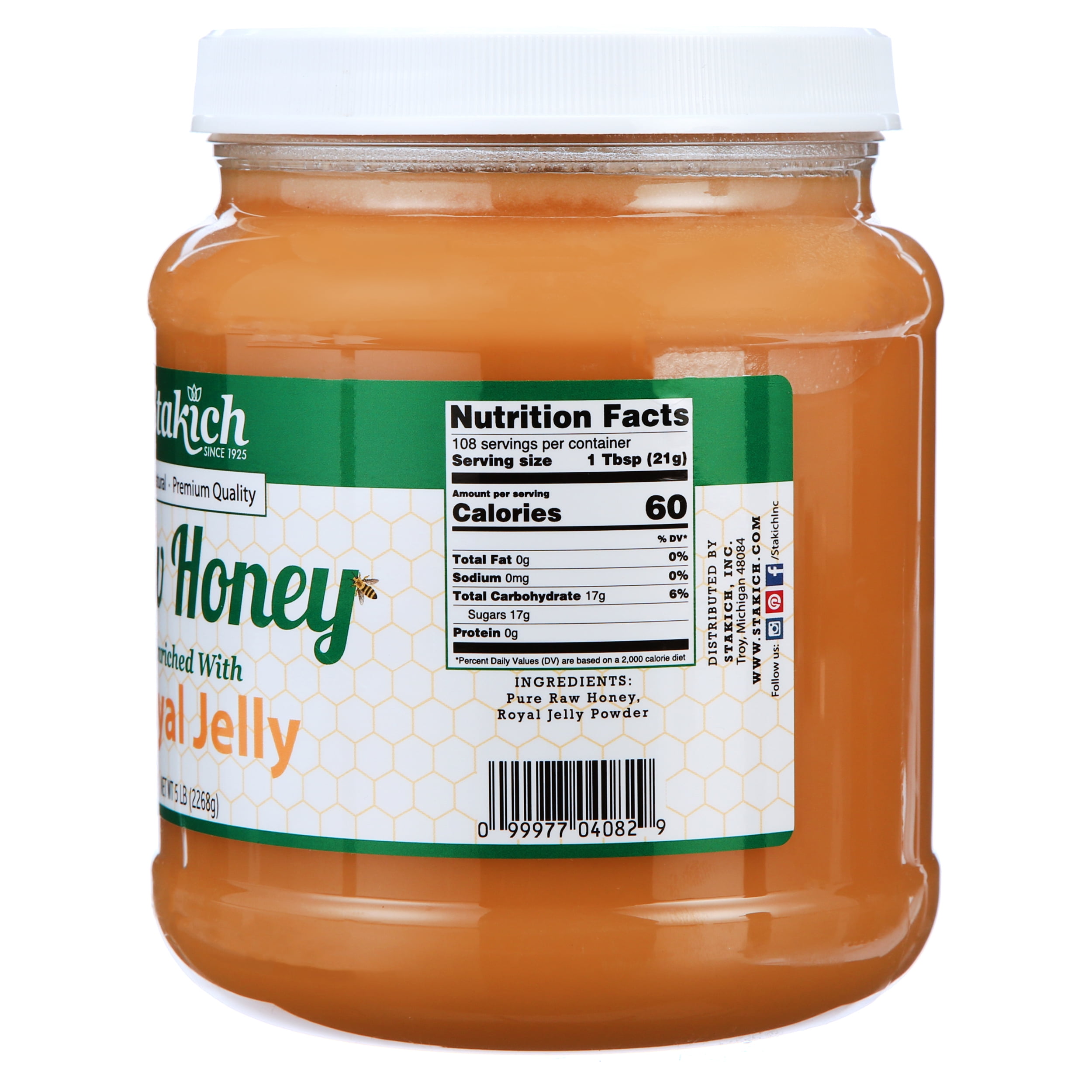 Stakich Royal Jelly Enriched Raw Honey, 5 Pound