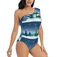 thumbnail image 3 of Easygdp Christmas Trees Women's One Shoulder Ruffle Monokini Bathing Suits with Removable Chest Pad, Quick Drying - Medium, 3 of 8