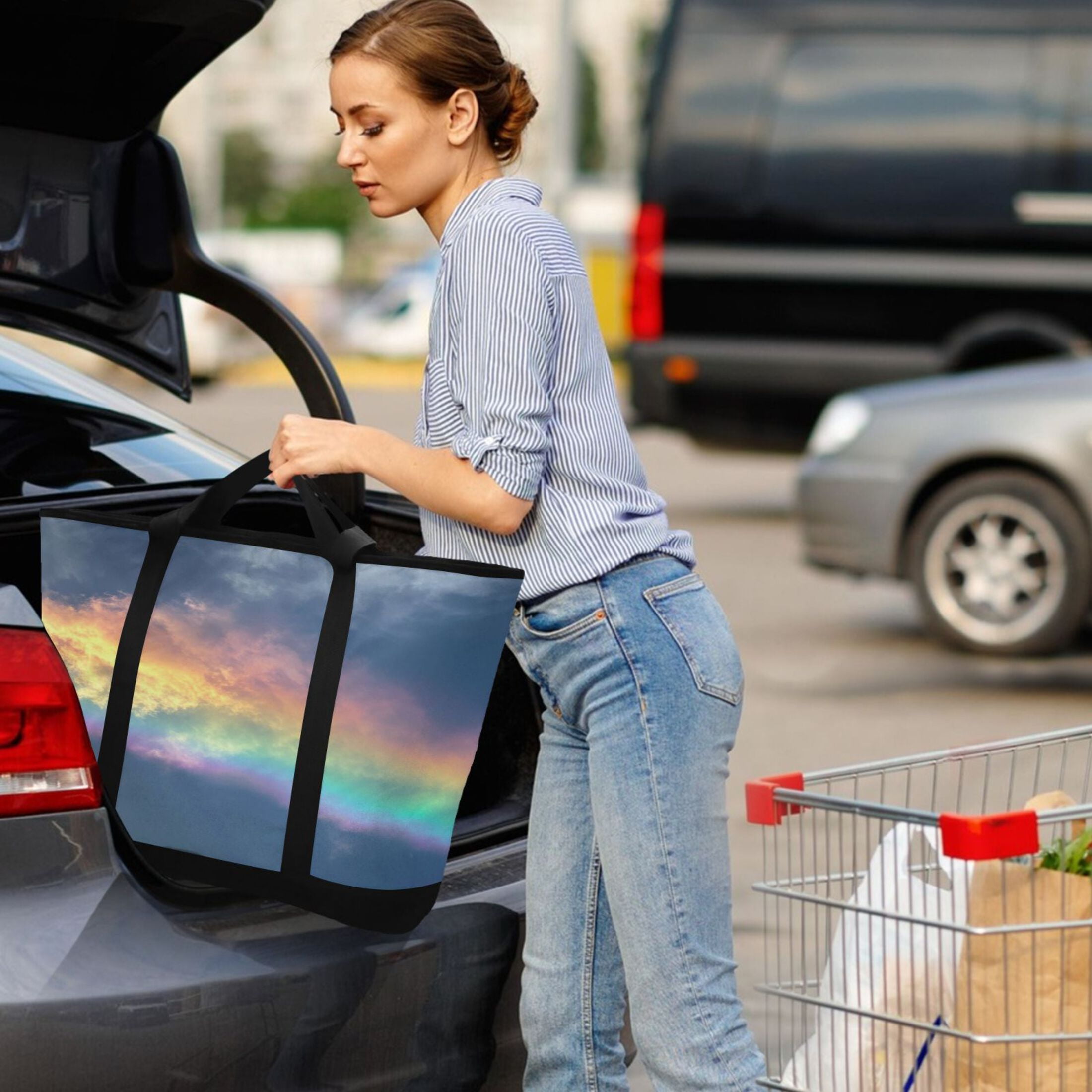 Large Hand-held Ice Pack Picnic Bag Insulation and Refrigeration Suitable for Shopping Picnics and Camping Colorful Rainbow