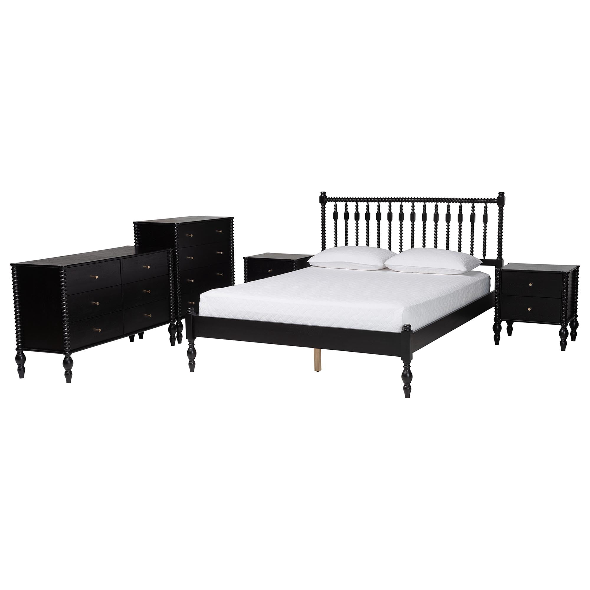 Baxton Studio Callison Farmhouse Bedroom Set, Full, 5-Piece, Black