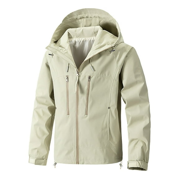Trendy Waterproof Long Rain Coats for Men Drawstring Hooded Slim Rain Jacket with Zipper Pockets Winter Warm Outdoor Running Coats